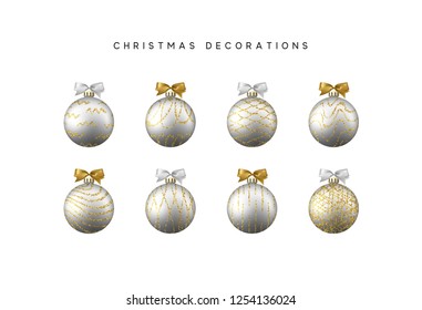 Xmas set balls silver and gold color. Christmas bauble decoration elements.