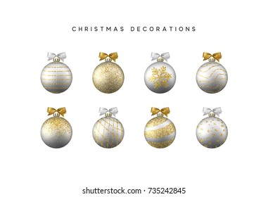 Xmas set balls silver and gold color. Christmas bauble decoration elements. 