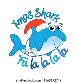 Xmas Shark - T-Shirts, Hoodie, Tank, gifts. Vector illustration text for Christmas. Inspirational quote card, invitation, banner. Kids calligraphy background. lettering typography