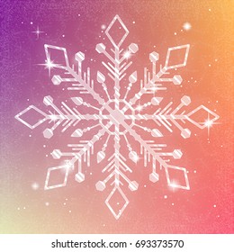 Xmas shiny snowflake banner. Winter detailed sparkling snowflake on bright background. Vector illustration.