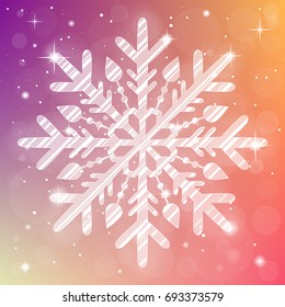 Xmas shiny snowflake banner. Winter detailed sparkling snowflake on bright background. Vector illustration.