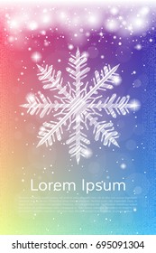 Xmas shiny snowflake banner. Winter snowflake vertical magazine cover. Vector illustration.