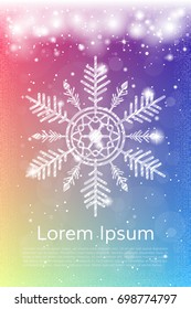 Xmas shiny snowflake banner. Winter snowflake vertical magazine cover. Vector illustration.