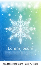 Xmas shiny snowflake banner. Winter snowflake vertical magazine cover. Vector illustration.
