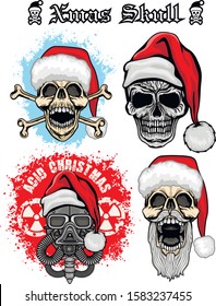 Xmas sign with skull and Santa Claus, grunge vintage design t shirts