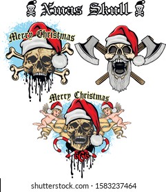 Xmas sign with skull and Santa Claus, grunge vintage design t shirts