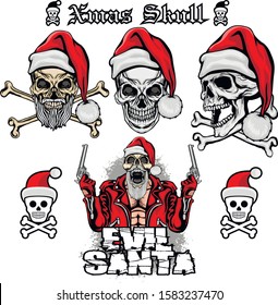 Xmas sign with skull and Santa Claus, grunge vintage design t shirts