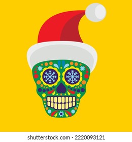 Xmas sign with sugar skull with Santa Claus hat, grunge vintage design t shirts
