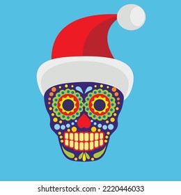 Xmas sign with sugar skull with Santa Claus hat, grunge vintage design t shirts

