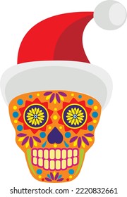 Xmas sign with sugar skull with Santa Claus hat, grunge vintage design t shirts
