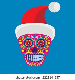 Xmas sign with sugar skull with Santa Claus hat, grunge vintage design t shirts
