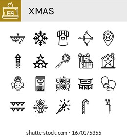 xmas simple icons set. Contains such icons as Aromatic candle, Garlands, Snowflake, Jumper, Bow, Star, Fireworks, Stars, Firework, Wedding gift, can be used for web, mobile and logo