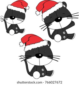xmas sit baby cat cartoon santa claus hat set in vector format 