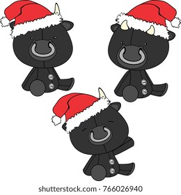 xmas sit baby cow cartoon santa claus hat set in vector format 
