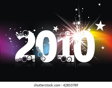 Xmas snow background with  new year 2010  in rainbow background. Vector illustration