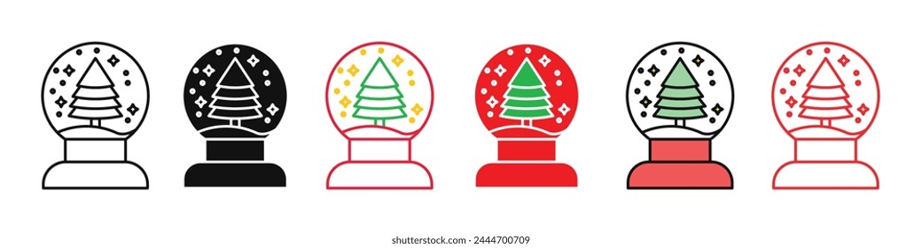 Xmas Snow Globe Icons Featuring Miniature Christmas Trees and Snowflakes