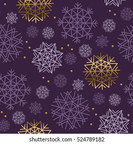 Xmas snowflakes seamless pattern. Gold and ink color background snow fabric sample. geometric pattern swatch vector illustration. repeatable geometry modern motif