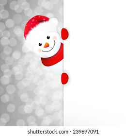Xmas Snowman Poster With Gradient Mesh, Vector Illustration