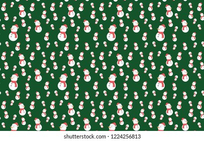 Xmas Snowman seamless pattern with green background