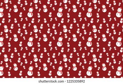 Xmas snowman seamless pattern with red background