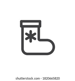 Xmas sock line icon. linear style sign for mobile concept and web design. Winter sock with snowflake outline vector icon. Symbol, logo illustration. Vector graphics
