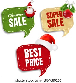 Xmas Speech Bubbles Set With Santa Claus White Background With Gradient Mesh, Vector Illustration