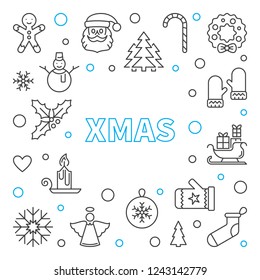 Xmas square modern outline frame. Vector Merry Christmas concept background