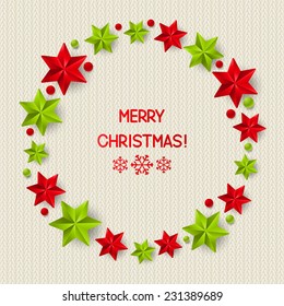 Xmas starry decorations on knitted background