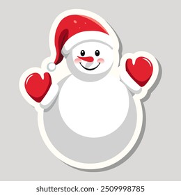 Xmas sticker snowman. Cute winter character snowman. Merry Christmas concept. 