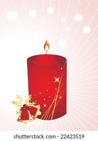 xmas style candle with bells on pink dotted background