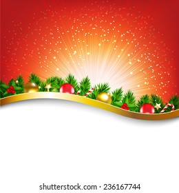 Xmas Sunburst Red Poster With Gradient Mesh, Vector Illustration