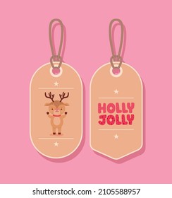 xmas tag and reindeer over purple