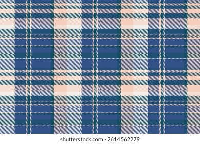 Xmas tartan textile pattern, 2025 vector check seamless. Colorful background plaid fabric texture in blue and cyan colors palette.