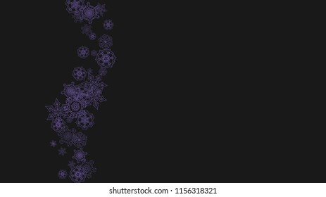 Xmas theme sale with ultraviolet snowflakes. Winter frame for flyer, gift card, invitation, business offer and ad. Christmas trendy background. Holiday banner for xmas theme. New Year frosty backdrop
