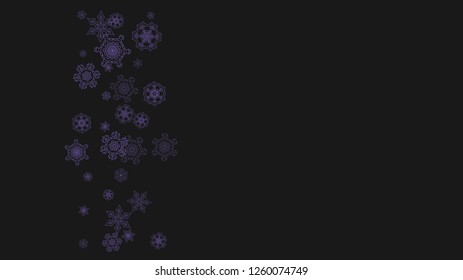 Xmas theme sale with ultraviolet snowflakes. Winter frame for gift coupons, vouchers, ads, party events. Christmas trendy background. Holiday banner for xmas theme. New Year snowy backdrop