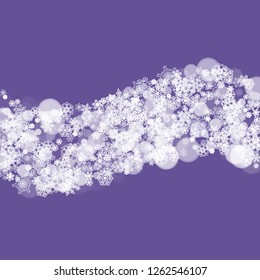 Xmas theme sale with ultraviolet snowflakes. New Year snowy backdrop. Winter frame for flyer, gift card, invitation, business offer and ad. Christmas trendy background. Holiday banner for xmas theme