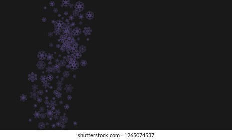 Xmas theme sale with ultraviolet snowflakes. Winter border for flyer, gift card, invitation, business offer and ad. Christmas trendy background. Holiday banner for xmas theme. New Year frosty backdrop