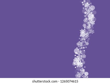 Xmas theme sale with ultraviolet snowflakes. New Year snowy backdrop. Winter frame for flyer, gift card, invitation, business offer and ad. Christmas trendy background. Holiday banner for xmas theme