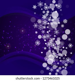 Xmas theme sale with ultraviolet snowflakes. New Year snowy backdrop. Winter border for flyer, gift card, party invite, retail offer and ad. Christmas trendy background. Holiday banner for xmas theme