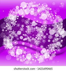 Xmas theme sale with ultraviolet snowflakes. New Year snowy backdrop. Winter frame for flyer, gift card, party invite, retail offer and ad. Christmas trendy background. Holiday banner for xmas theme