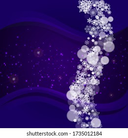 Xmas theme sale with ultraviolet snowflakes. New Year frosty backdrop. Winter border for flyer, gift card, party invite, retail offer and ad. Christmas trendy background. Holiday banner for xmas theme