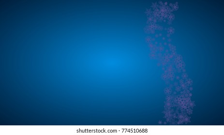 Xmas theme sale with ultraviolet snowflakes. Winter border for flyer, gift card, invitation, business offer and ad. Christmas trendy background. Holiday banner for xmas theme. New Year snowy backdrop