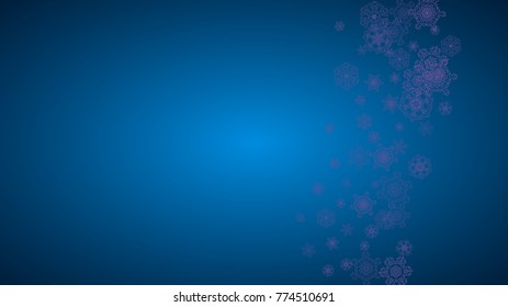 Xmas theme sale with ultraviolet snowflakes. Winter frame for gift coupons, vouchers, ads, party events. Christmas trendy background. Holiday banner for xmas theme. New Year snowy backdrop