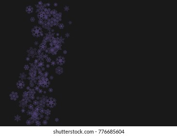 Xmas theme sale with ultraviolet snowflakes. Winter frame for flyer, gift card, invitation, business offer and ad. Christmas trendy background. Holiday banner for xmas theme. New Year snowy backdrop