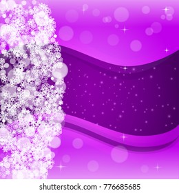 Xmas theme sale with ultraviolet snowflakes. New Year frosty backdrop. Winter frame for gift coupons, vouchers, ads, party events. Christmas trendy background. Holiday banner for xmas theme
