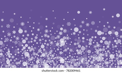 Xmas theme sales with ultra violet snowflakes. New Year backdrop. Snow frame for flyer, gift card, invitation, business offer and ad. Christmas trendy background. Holiday frosty banner for xmas theme