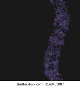 Xmas theme sales with ultraviolet snowflakes.  Winter border for gift coupons, vouchers, ads, party events. Christmas trendy background. Holiday banner for xmas theme. New Year snowy backdrop