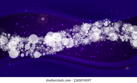Xmas theme sales with ultraviolet snowflakes. New Year backdrop. Snow border for flyer, gift card, invitation, business offer and ad. Christmas trendy background. Holiday snowy banner for xmas theme