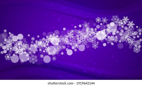 Xmas theme sales with ultraviolet snowflakes. New Year backdrop. Snow frame for flyer, gift card, party invite, retail offer and ad. Christmas trendy background. Holiday frosty banner for xmas theme