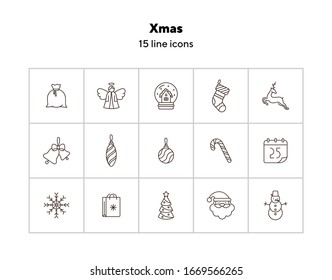 Xmas dünne Linie Symbol gesetzt. Weihnachtsmütze, Weihnachtsmann, Rentiersignatur. Winterferien-Konzept. Symbolelemente für Vektorillustration für Webdesign und Apps